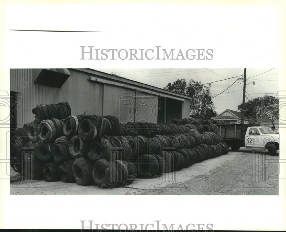 1992 Press Photo Stacks of processed tire bundles at Louisiana Tire Recycling Co - Historic Images