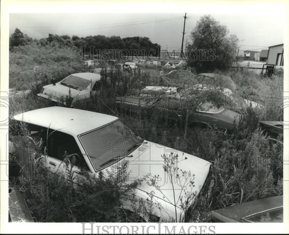 1994 Press Photo Wrecked &amp; junk cars on Chalmette lot owned by Jerry Fulton - Historic Images