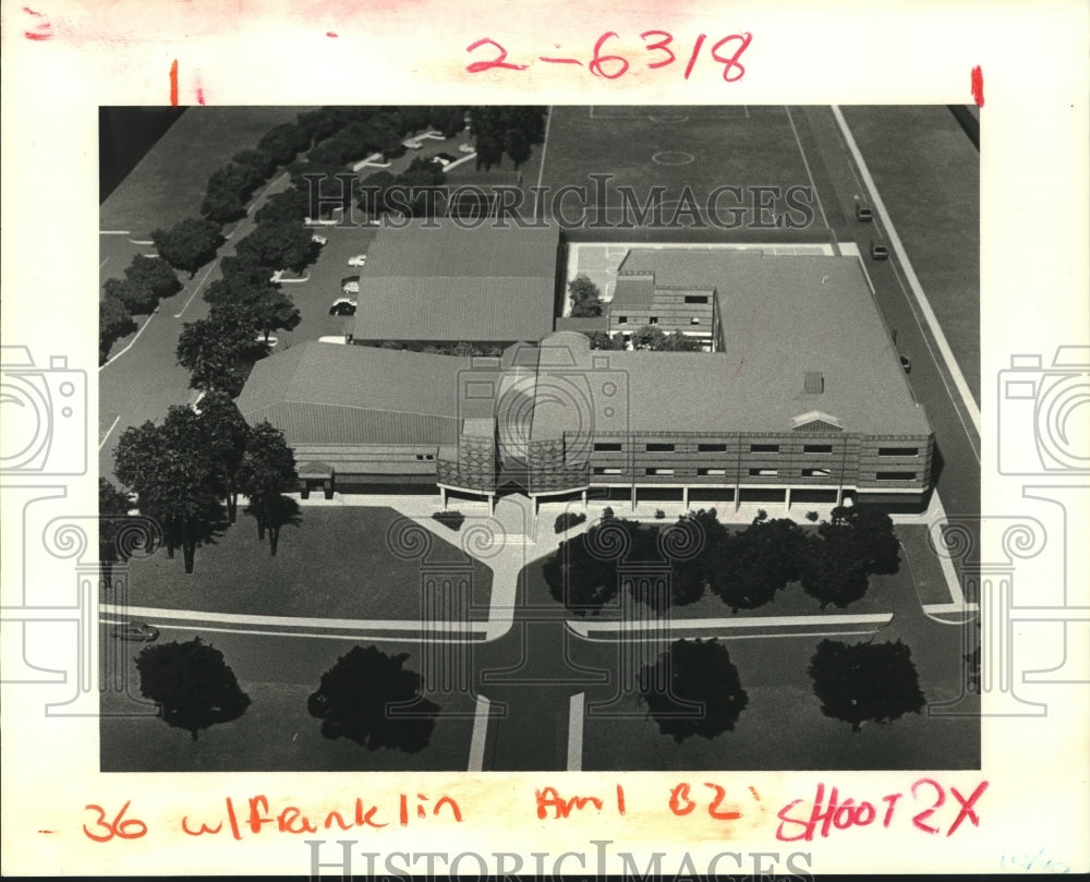 1987 Press Photo Model of the new Benjamin Franklin High School - Historic Images