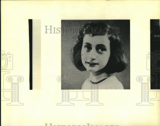 1992 Press Photo Portrait of Anne Frank & her diary on exhibit at Uptown Square - Historic Images