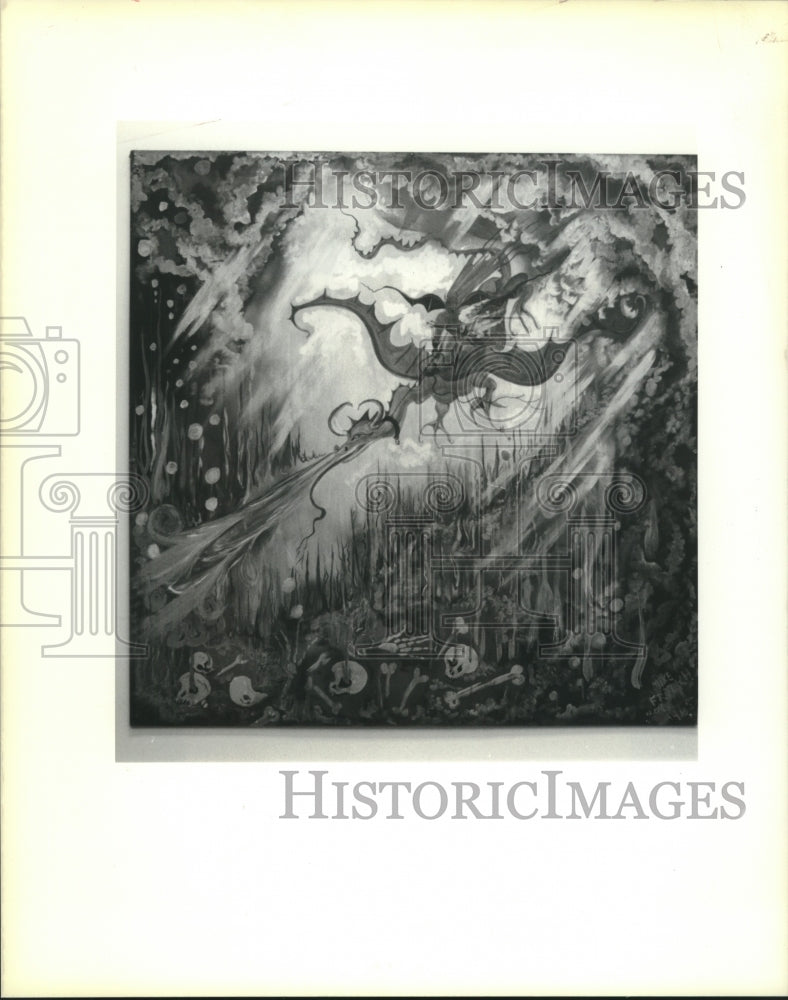 1989 Press Photo Mike Frolich&#39;s painting &quot;The Devil Taking a Whore to Hell.&quot; - Historic Images