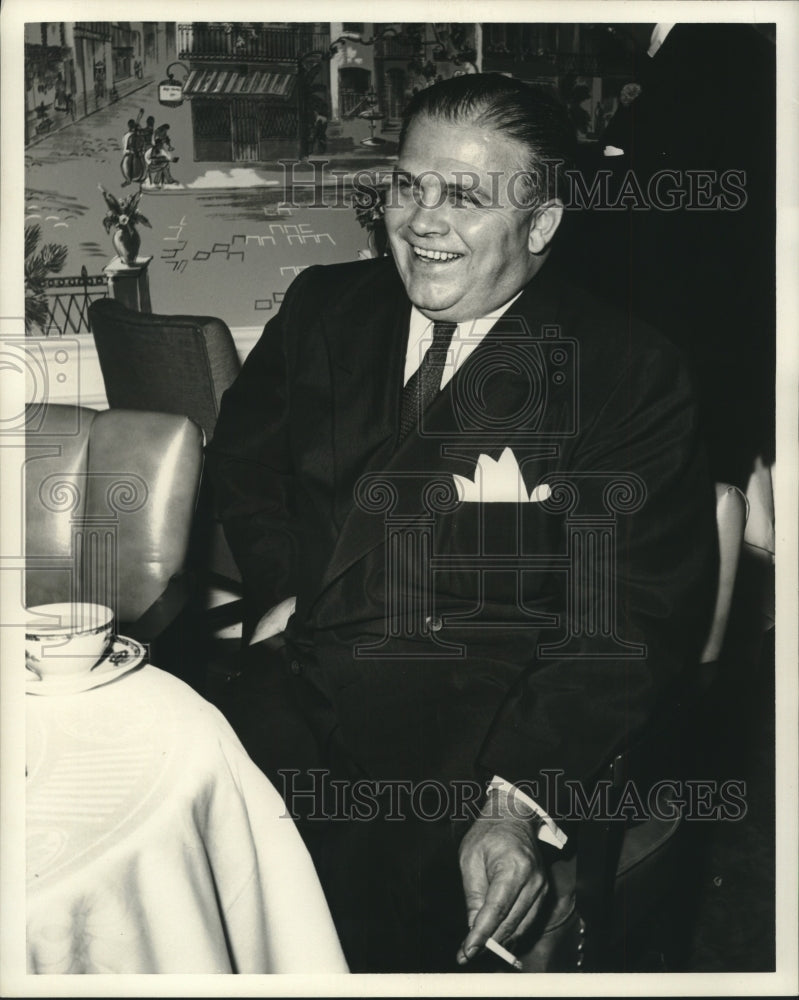 1956 Press Photo Roy Freuhauf Trucking Company President laughing - nob14960 - Historic Images