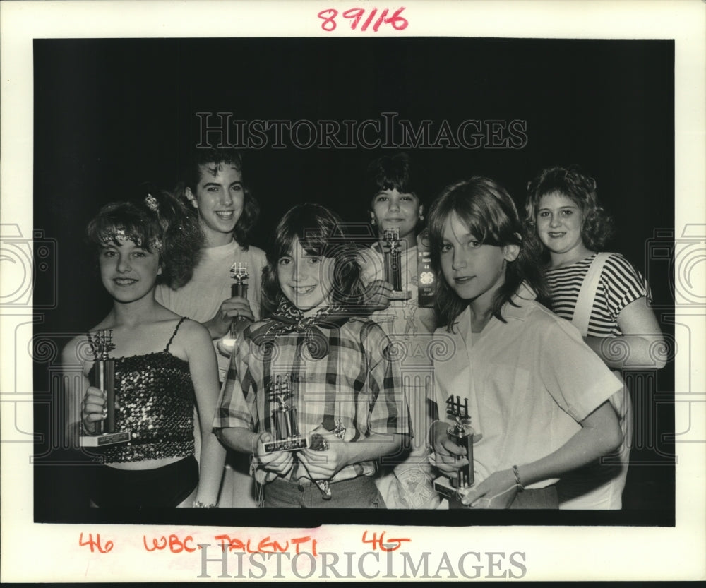 1988 Press Photo 4-H Talent Show Winners showcasing their individual trophies - Historic Images