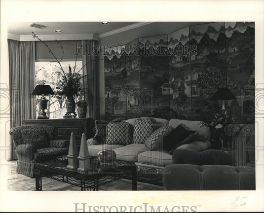 1989 Press Photo Living Room incorporated with Multi-patterns matched perfectly - Historic Images