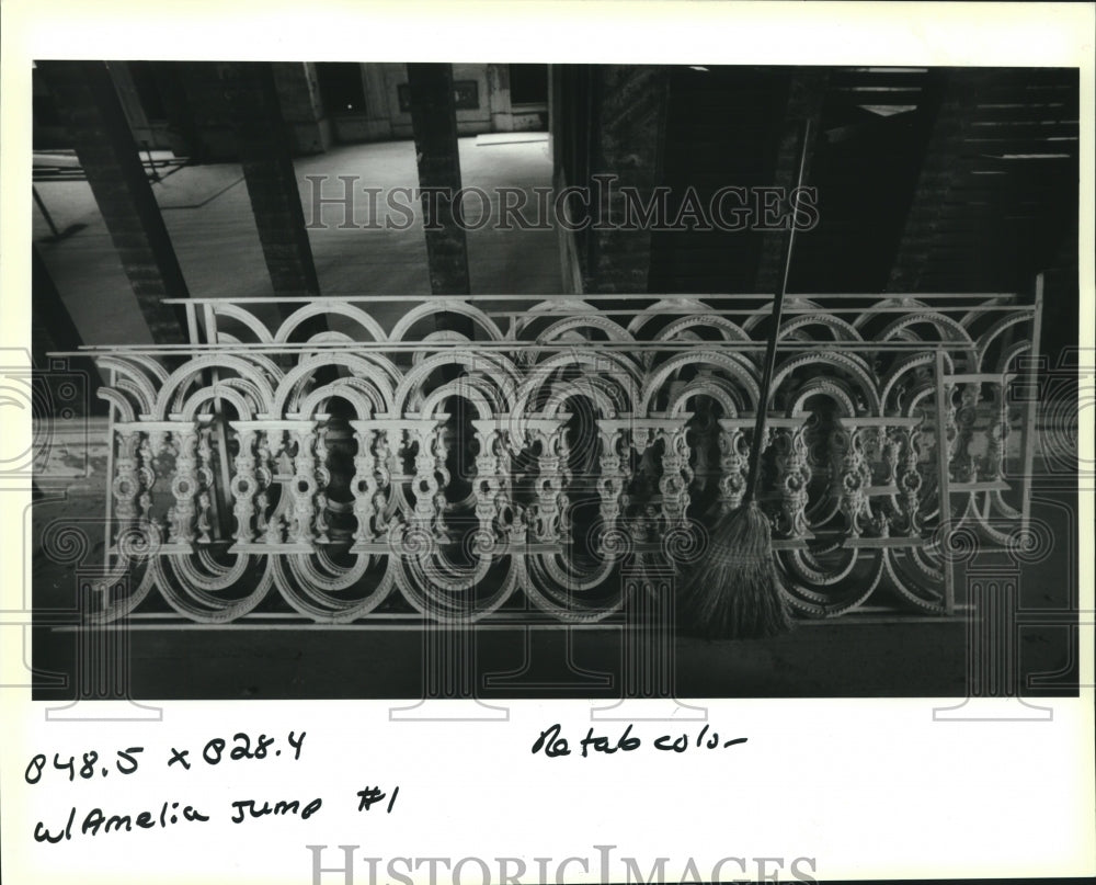 1993 Press Photo Ironwork taken off for stripping and refinishing. - Historic Images