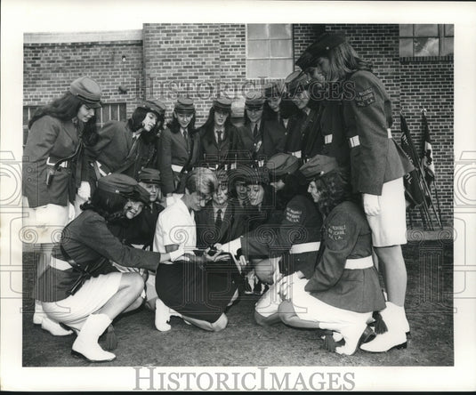 1969 Press Photo Francis T. Nicholls High instructor & flag bearers - nob15744 - Historic Images