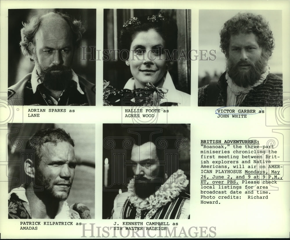 1986 Press Photo Victor Garber and other cast of miniseries "Roanoak" - Historic Images