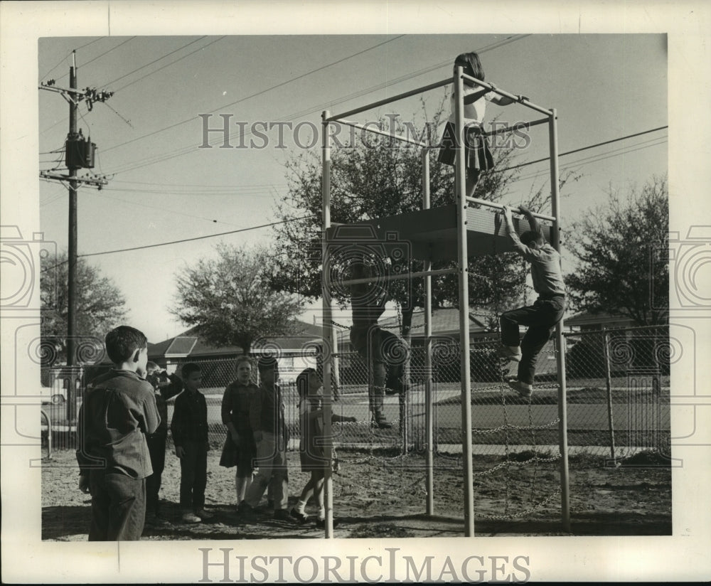 1964 Students at Ganus School go up, over and down the tower-Historic Images