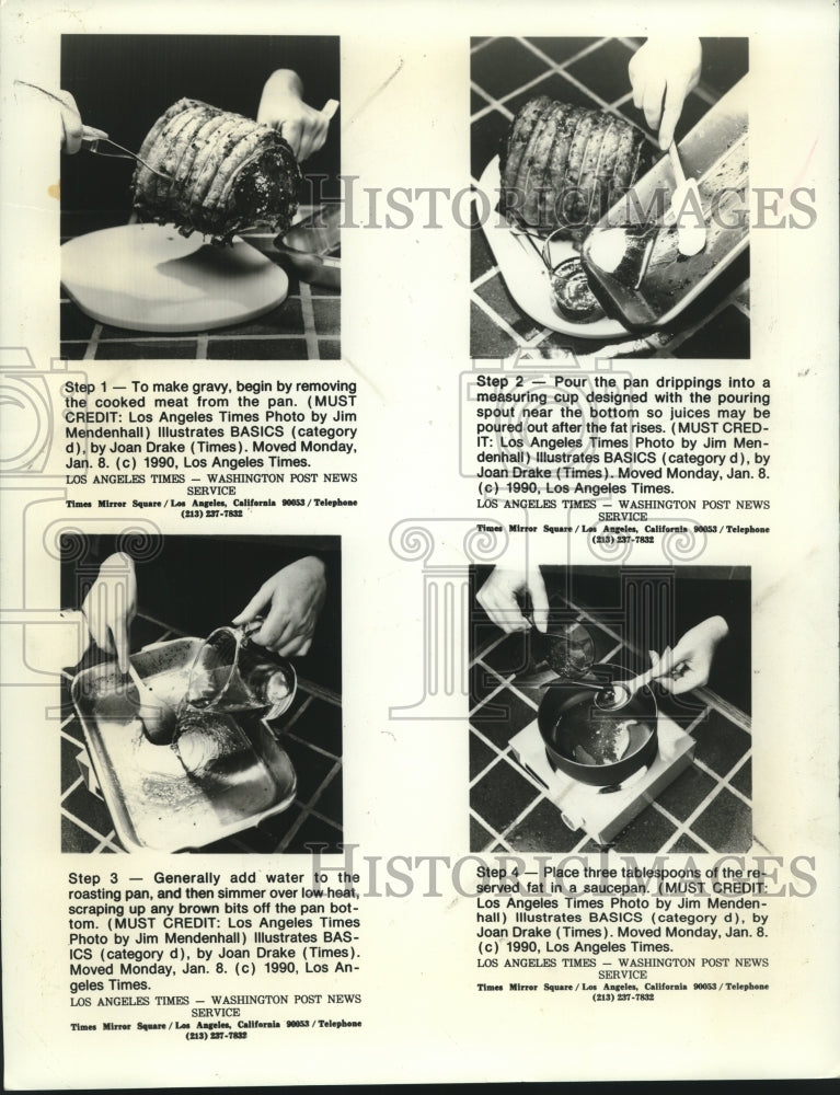 1990 Press Photo Illustrated Instructions for making gravy - Historic Images