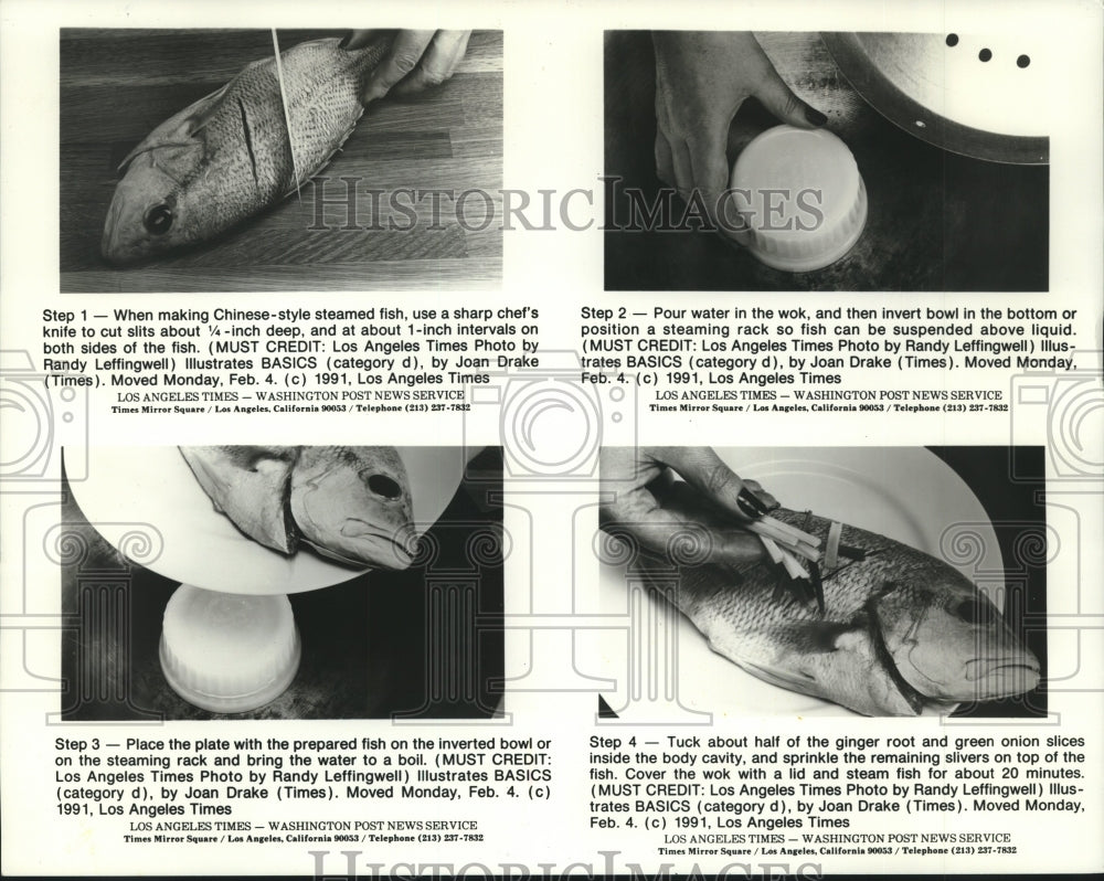 1991 Press Photo Procedure in cooking a Chinese-style steam fish - Historic Images