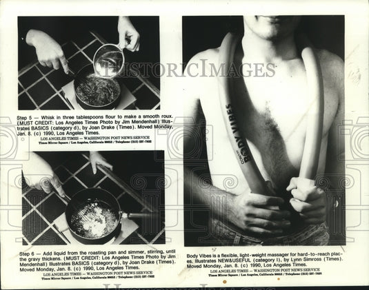 1990 Press Photo Instructions for a roux for gravy; then exercise with Body Vibe - Historic Images