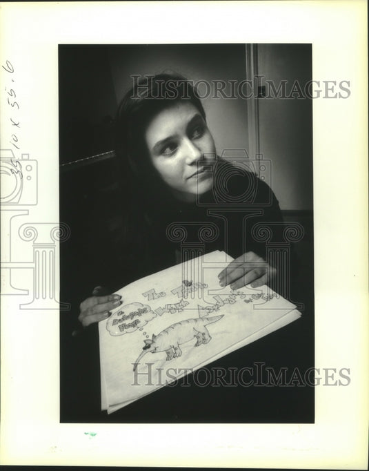 1991 Press Photo Erin Frisby with her book, "The Trouble With Aardvarks" - Historic Images