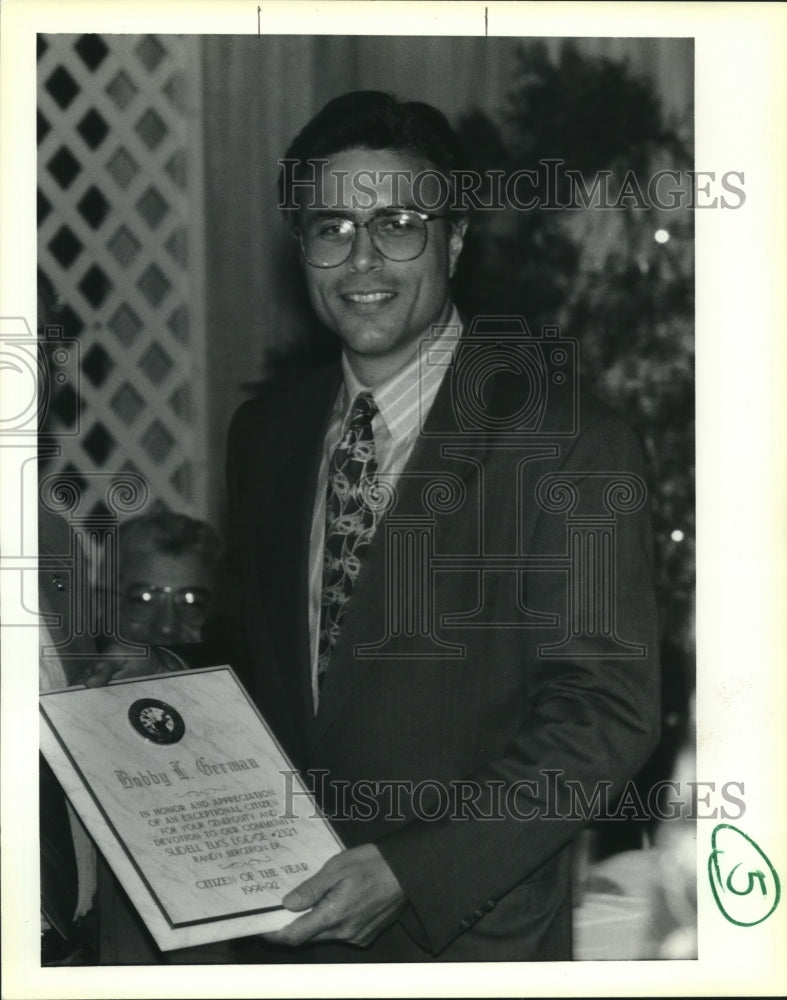 1992 Press Photo Bobby German named &quot;Citizen Of The Year&quot; - Historic Images