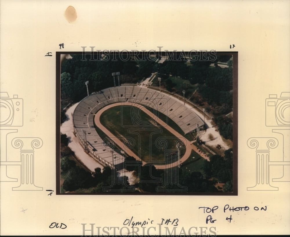 Press Photo Aerial view of Tad Gormely Stadium in city park - nob20682 - Historic Images