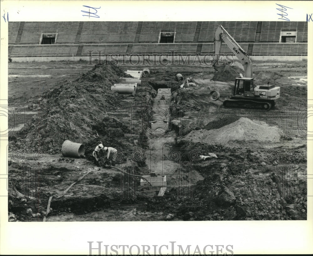 1991 Press Photo View from bleachers of Tad Gormley Stadium field construction - Historic Images