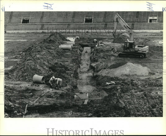 1991 Press Photo View from bleachers of Tad Gormley Stadium field construction - Historic Images