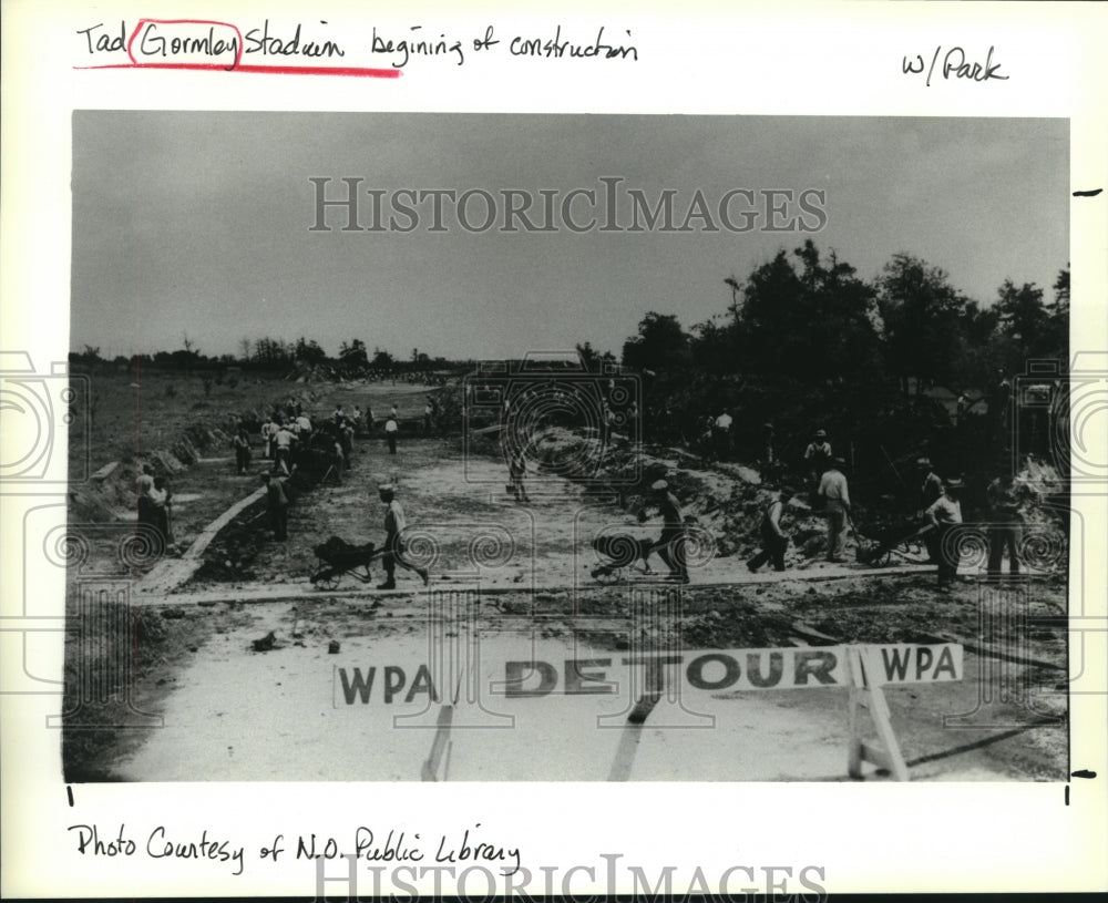 1992 Press Photo The beginning of construction of Tad Gormley Stadium. - Historic Images