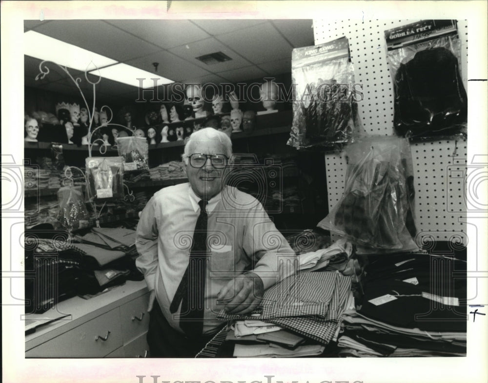 1992 Press Photo Irving Gerson at costumes section of his clothing shop - Historic Images