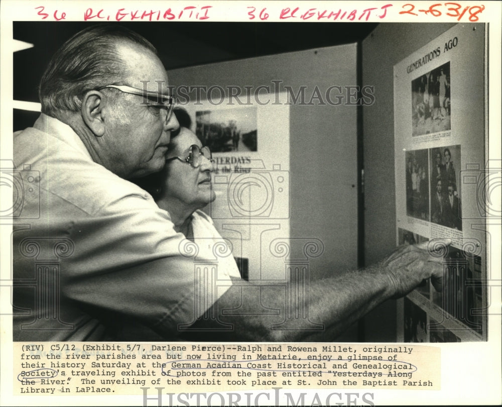 1988 Press Photo Ralph and Rowena Millet at Genealogical Society exhibit - Historic Images