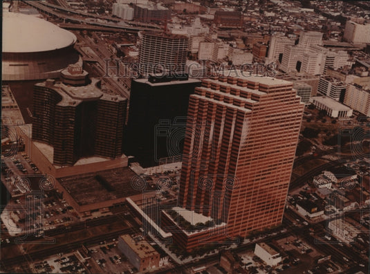 1981 Press Photo Energy Centre tower will be linked to Poydras mall by skywalk - Historic Images