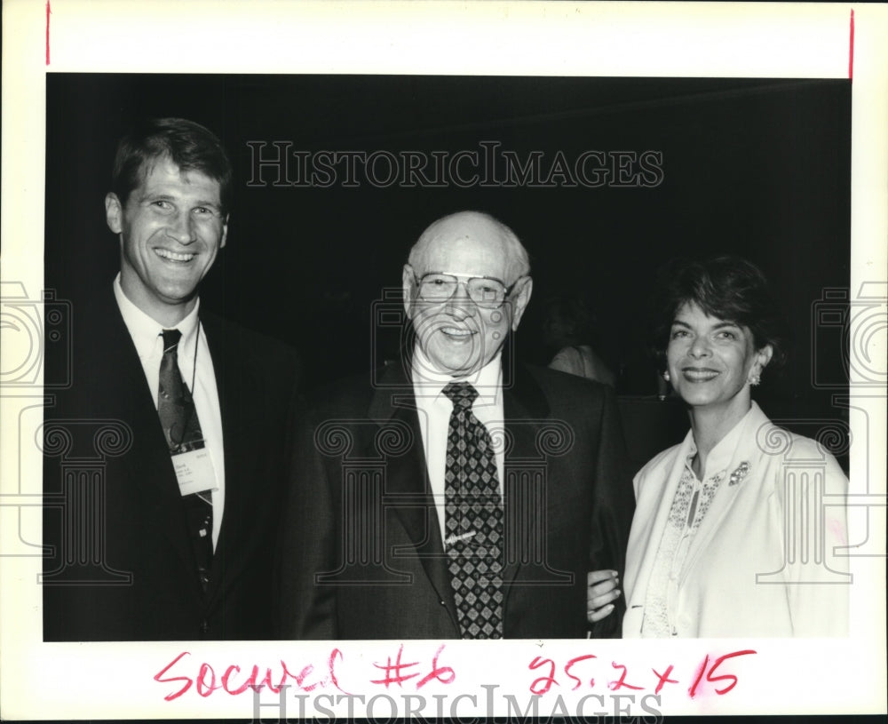 1995 Press Photo Jim Sterk, Steve Goldring, Jane Goldring at Ben Weiner Party - Historic Images