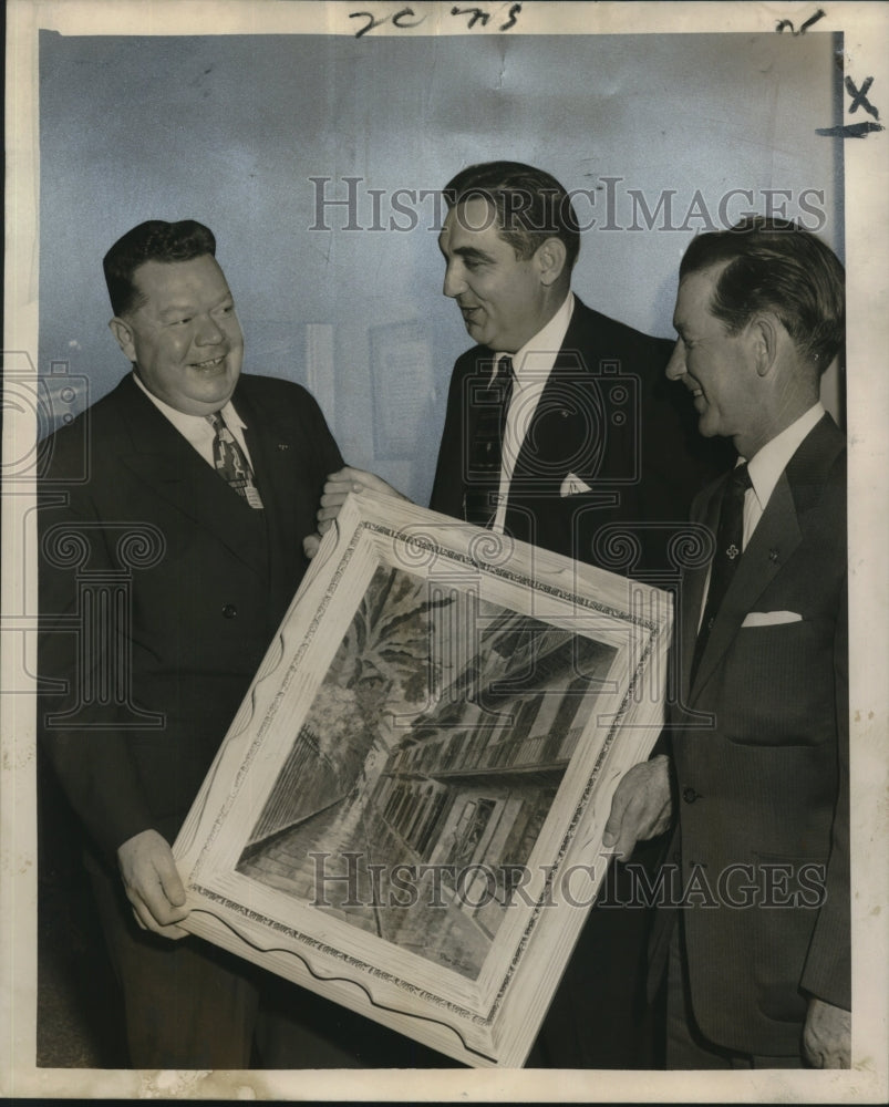 1955 Press Photo Don E. Engdahl honored with a painting at Antoines Restaurant - Historic Images