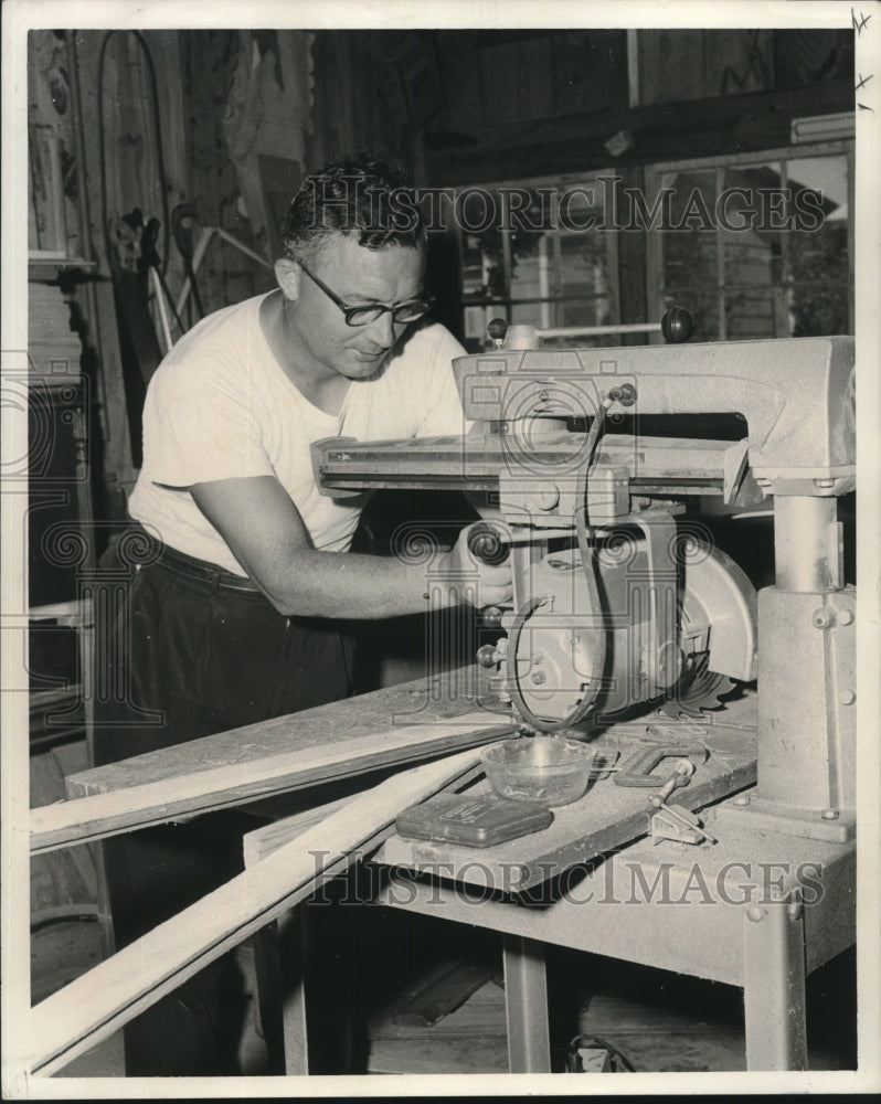 1967 Press Photo Father John Engbers In His Woodworking Shop - nob21598 - Historic Images