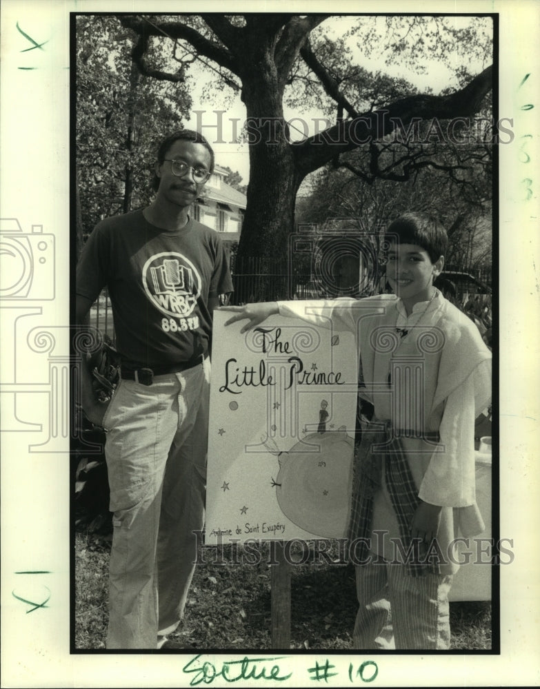 1991 Press Photo Tim Green and Steven Springer with Poster for The Little Prince - Historic Images