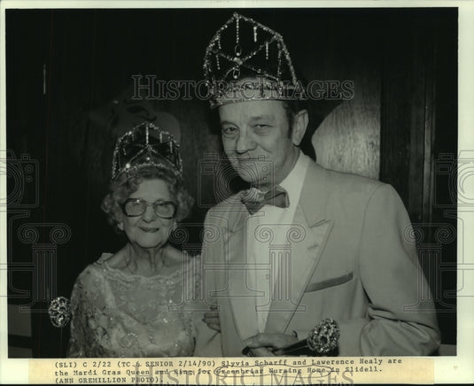 1990 Press Photo Sylvia Scharff and Lawerence Healy, Mardi Gras King and Queen - Historic Images