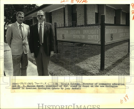 1988 Press Photo Drs. Gerald Guidroz & G. Warren Smith outside Covington Center - Historic Images