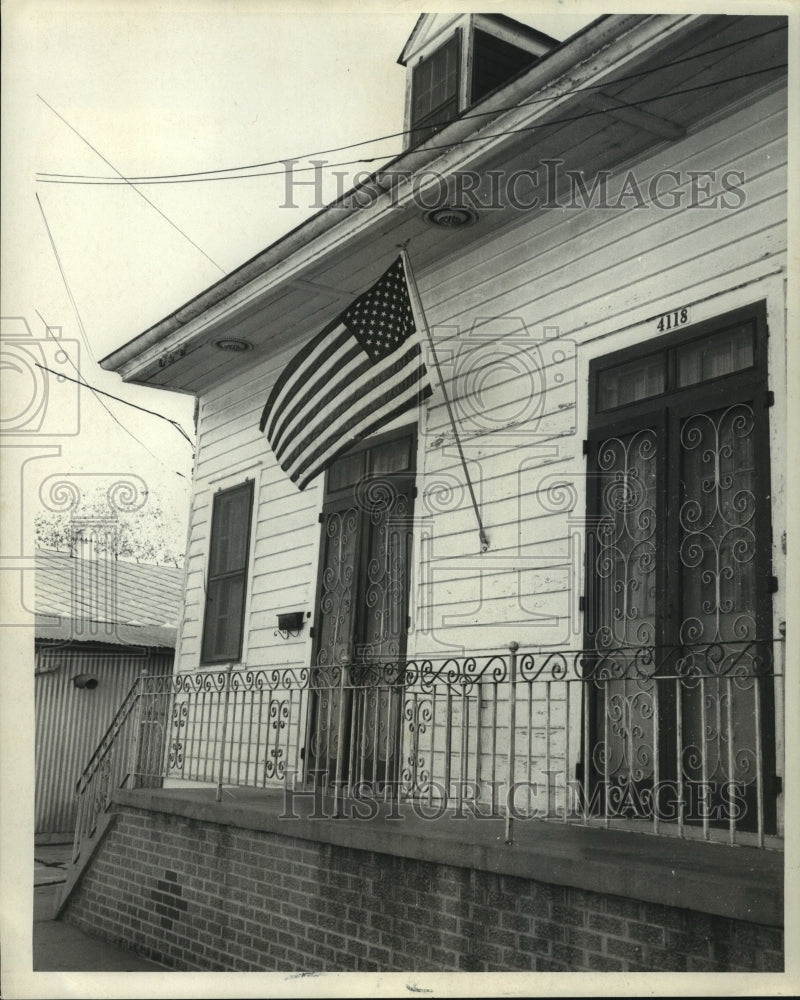 1969 The flag on display at the home of Mr. Don Downs - Historic Images