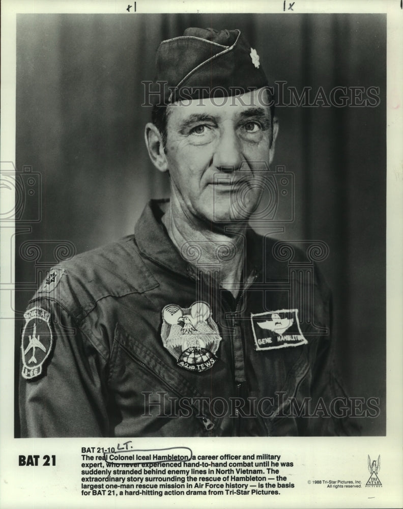 1988 Press Photo Colonel Iceal Hambleton is basis for BAT 21, an action drama. - Historic Images
