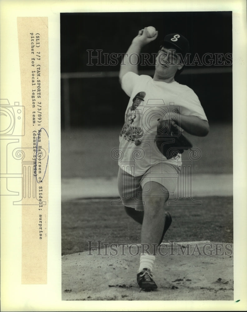 1989 Press Photo Ryan Halvorsen, pitcher for local legion team, Louisiana - Historic Images