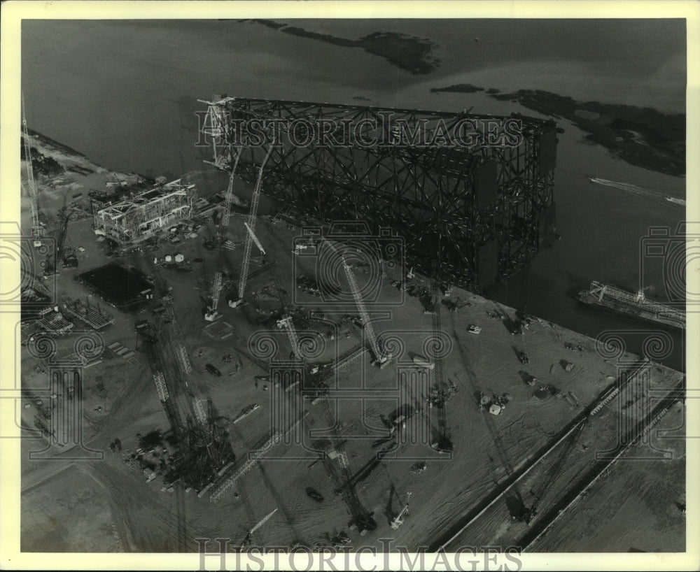 1987 Press Photo Aerial view of Gulf Marine Fabricators, Green Canyon Project. - Historic Images