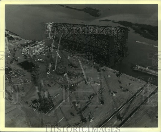 1987 Press Photo Aerial view of Gulf Marine Fabricators, Green Canyon Project. - Historic Images