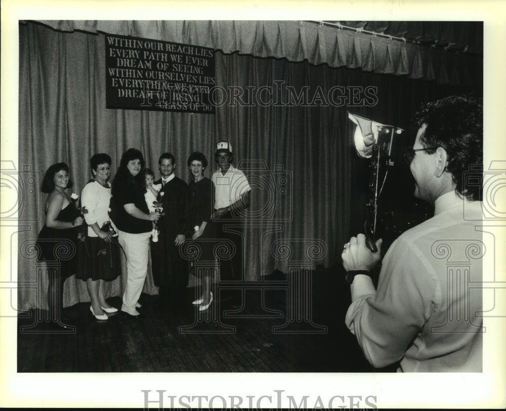 1990 Press Photo Farrell Jeansonne with his family, Grand Isle High graduation - Historic Images