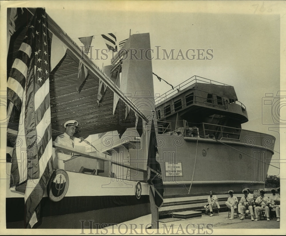 1973 Press Photo Oceanographic Research Vessel Gyre -Christening Ceremonies - Historic Images