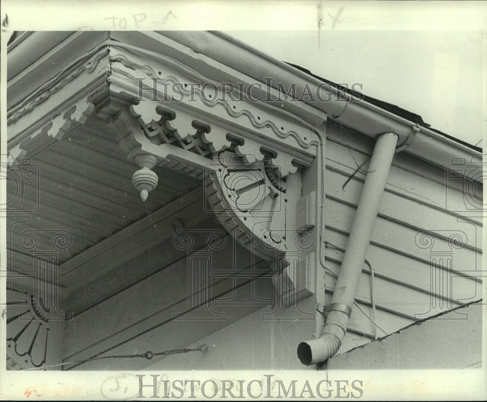 Press Photo Intricate wood details featured on Gingerbread House Architecture-Historic Images