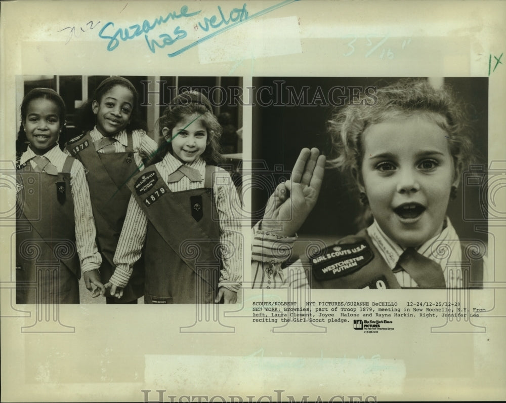 1987 Press Photo Brownies, part of Troop 1879, meeting in New Rochelle, New York - Historic Images