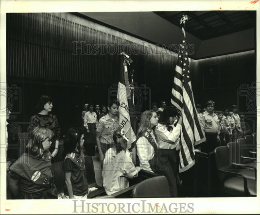 1987 Press Photo Girl & Boy Scouyts-Bicentennial Celebration of the Constitution - Historic Images