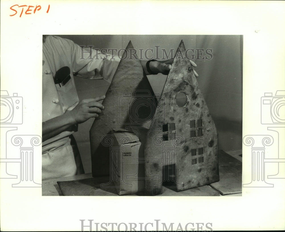 1986 Press Photo Assembling a Gingerbread House - nob25842 - Historic Images