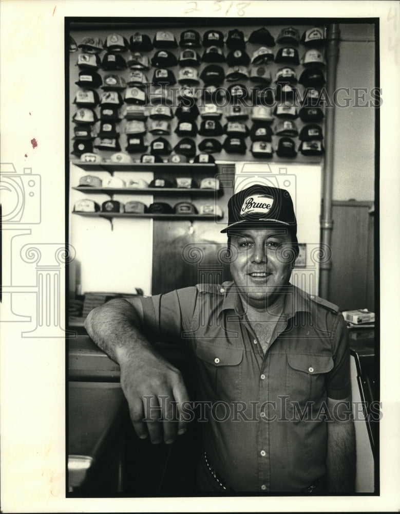 1983 Press Photo Bruce Griffin shown with his collection of hats - nob26117 - Historic Images