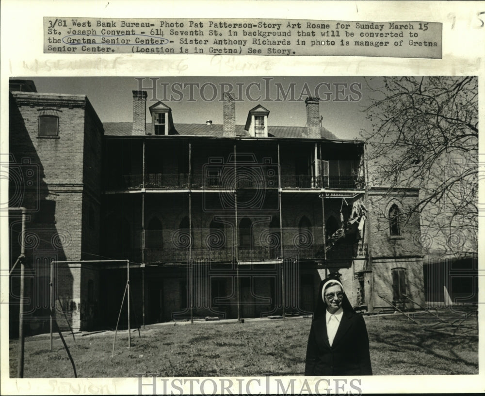 1981 Press Photo Sister Anthony Richards, manager of Gretna Senior Center - Historic Images