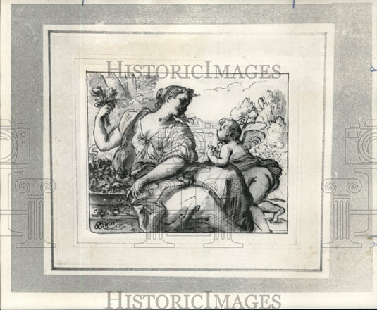 1969 Press Photo 'Girl And Angel In Garden' on exhibit at the Glade Gallery - Historic Images