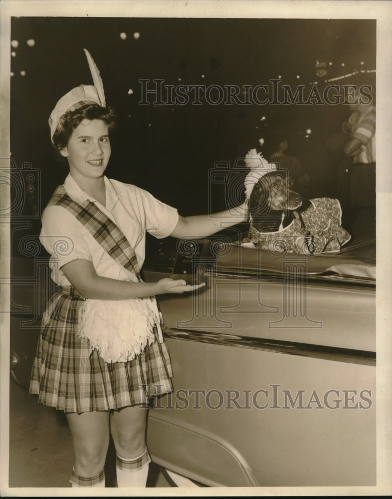 1959 Press Photo Kathy Gerth with &quot;Penny,&quot; named New Orleans Dog of The Year&quot; - Historic Images