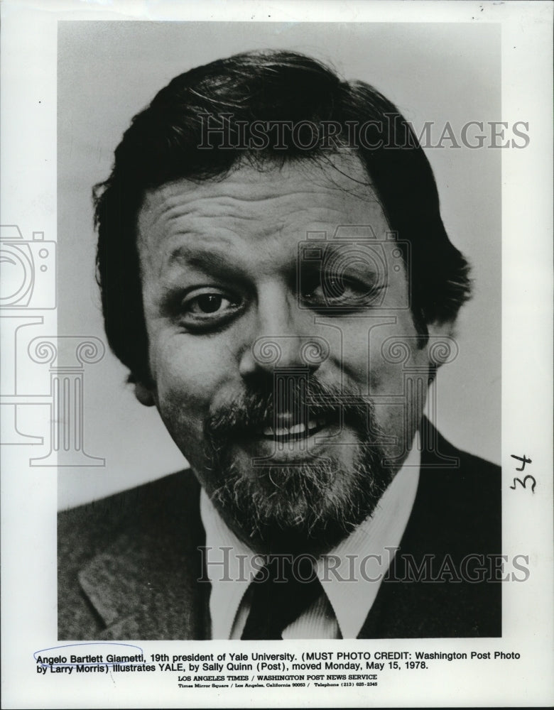 1978 Press Photo Angelo Bartlett Giametti, 19th president of Yale University - Historic Images