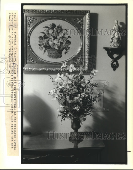 1990 Press Photo Violet Haas' first place arrangement, Slidell Garden Club Show - Historic Images