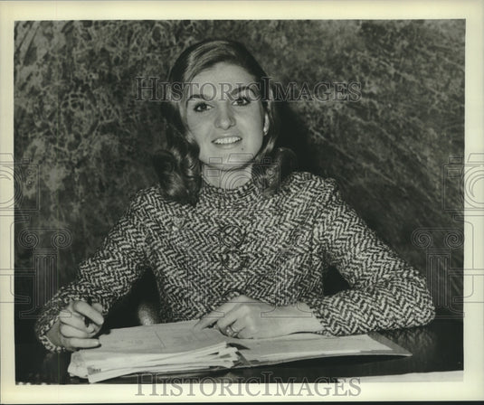 1969 Press Photo Michelle Grumier doing paper work at her office - nob28067 - Historic Images