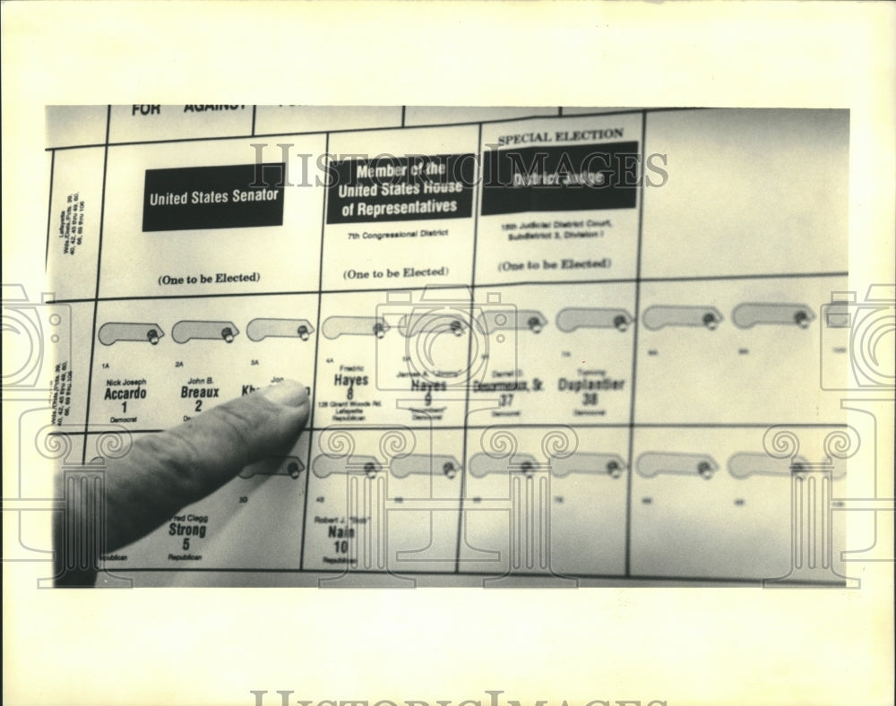1992 Press Photo Sample ballot for Frederic Hayes and his brother Jimmy Hayes - Historic Images