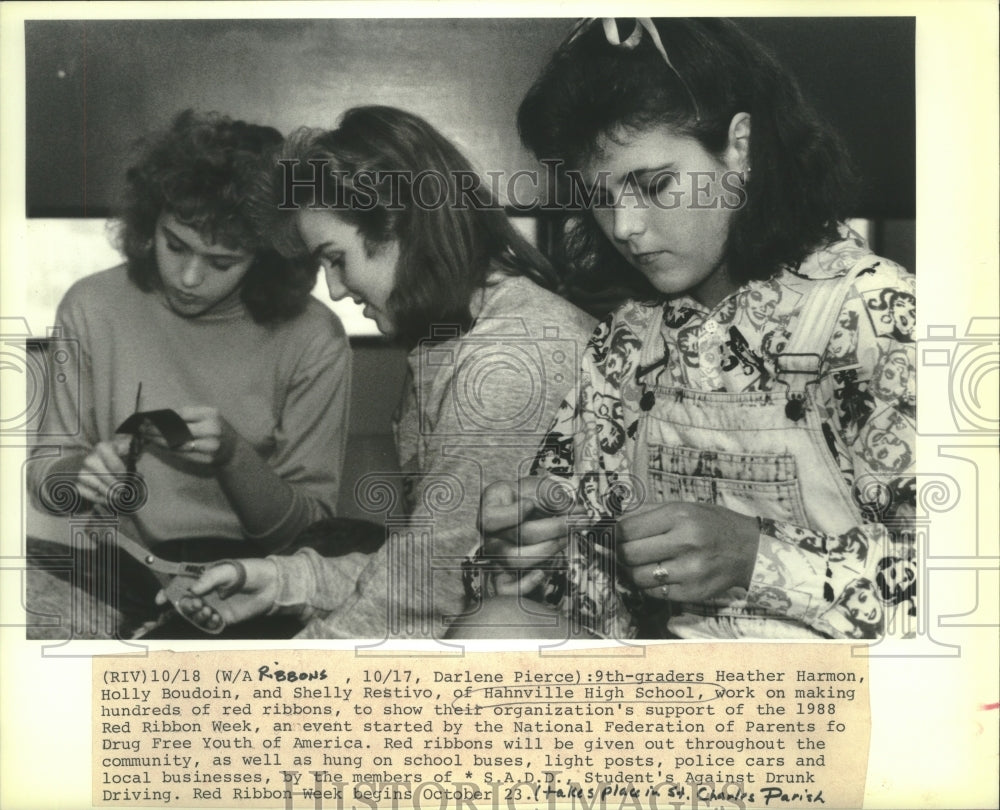 1988 Press Photo Heather Harmon, Holly Boudoin, Shelly Restivo of Hahnville High - Historic Images